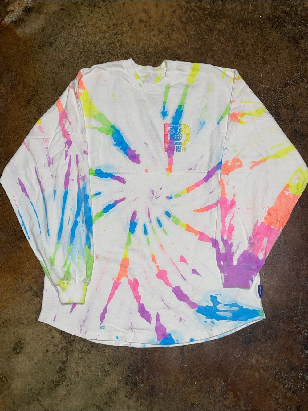 Disney White Long Sleeve Tie-Dye Tee with Neon Splash